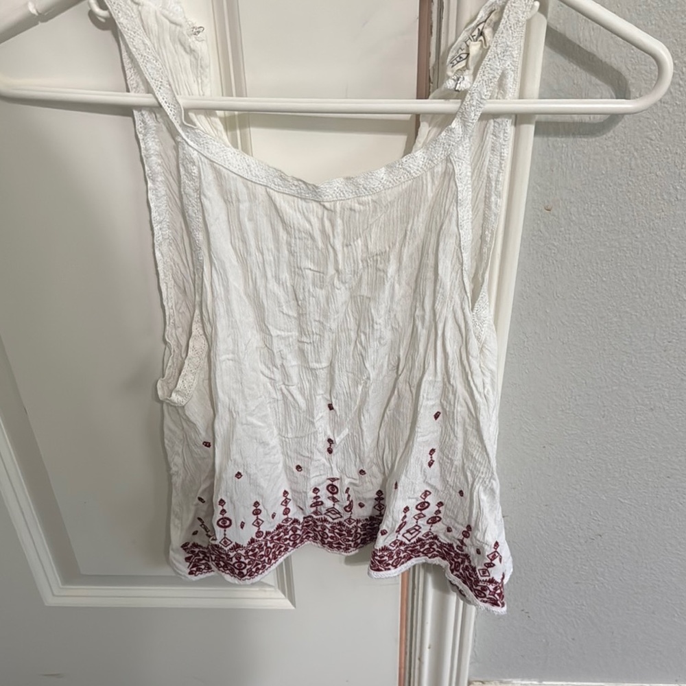 White and Red Embroidered Women's Top